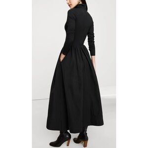 Banana Republic Black Turtleneck Long Sleeve Maxi Fit and Flare Dress Taffeta XL